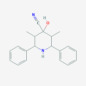 molecular formula C20H22N2O B14462821 4-Hydroxy-3,5-dimethyl-2,6-diphenylpiperidine-4-carbonitrile CAS No. 65834-04-0