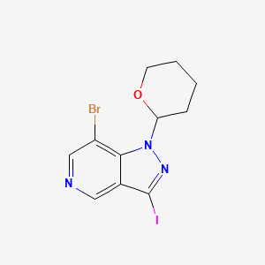 molecular formula C11H11BrIN3O B1446302 7-Bromo-3-iodo-1-(tetrahydro-2H-pyran-2-yl)-1H-pyrazolo[4,3-c]pyridine CAS No. 1416713-72-8