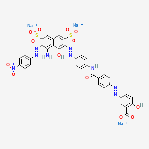 molecular formula C36H22N9Na3O13S2 B14463103 Benzoic acid, 5-((4-(((4-((8-amino-1-hydroxy-7-((4-nitrophenyl)azo)-3,6-disulfo-2-naphthalenyl)azo)phenyl)amino)carbonyl)phenyl)azo)-2-hydroxy-, trisodium salt CAS No. 72829-14-2