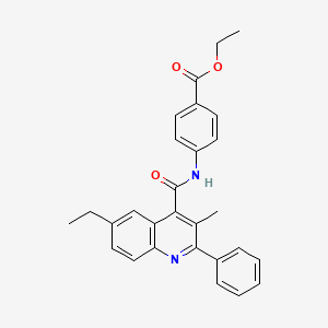 Benzoic acid, 4-[[(6-ethyl-3-methyl-2-phenyl-4-quinolinyl)carbonyl]amino]-, ethyl ester