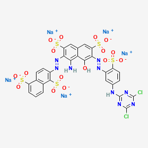 molecular formula C29H14Cl2N9Na5O16S5 B14463458 Pentasodium 2-((1-amino-7-((5-((4,6-dichloro-1,3,5-triazin-2-yl)amino)-2-sulphonatophenyl)azo)-8-hydroxy-3,6-disulphonato-2-naphthyl)azo)naphthalene-1,5-disulphonate CAS No. 68992-03-0