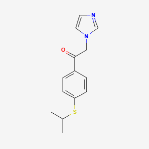 molecular formula C14H16N2OS B14463637 Acetophenone, 2-(1-imidazolyl)-4'-(isopropylthio)- CAS No. 73932-14-6
