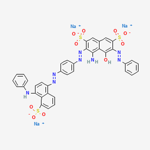 molecular formula C38H25N8Na3O10S3 B14463752 Trisodium 4-amino-5-hydroxy-3-((4-((4-(phenylamino)-5-sulphonato-1-naphthyl)azo)phenyl)azo)-6-(phenylazo)naphthalene-2,7-disulphonate CAS No. 68155-61-3