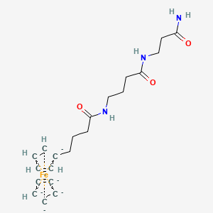 molecular formula C21H25FeN3O3-6 B14463843 N-[4-[(3-amino-3-oxopropyl)amino]-4-oxobutyl]-4-cyclopenta-2,4-dien-1-ylbutanamide;cyclopenta-1,3-diene;iron 