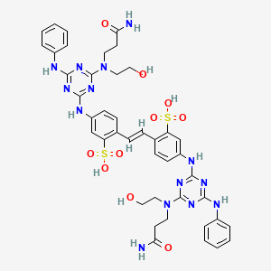 molecular formula C42H46N14O10S2 B14464289 Benzenesulfonic acid, 2,2'-(1,2-ethenediyl)bis(5-((4-((3-amino-3-oxopropyl)(2-hydroxyethyl)amino)-6-(phenylamino)-1,3,5-triazin-2-yl)amino)- CAS No. 66085-71-0