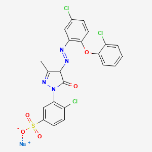 molecular formula C22H14Cl3N4NaO5S B14464512 Sodium 4-chloro-3-[4-[[5-chloro-2-(2-chlorophenoxy)phenyl]azo]-4,5-dihydro-3-methyl-5-oxo-1H-pyrazol-1-yl]benzenesulphonate CAS No. 72479-28-8