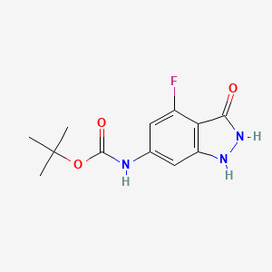molecular formula C12H14FN3O3 B1446467 Tert-butyl-4-fluoro-3-hydroxy-1H-indazol-6-ylcarbamate CAS No. 1352395-12-0