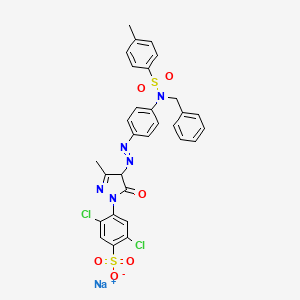 molecular formula C30H24Cl2N5NaO6S2 B14464908 Benzenesulfonic acid, 2,5-dichloro-4-(4,5-dihydro-3-methyl-4-((4-(((4-methylphenyl)sulfonyl)(phenylmethyl)amino)phenyl)azo)-5-oxo-1H-pyrazol-1-yl)-, sodium salt CAS No. 71873-42-2