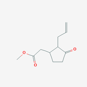 molecular formula C11H16O3 B14465744 Cyclopentaneacetic acid, 3-oxo-2-(2-propenyl)-, methyl ester CAS No. 73128-01-5