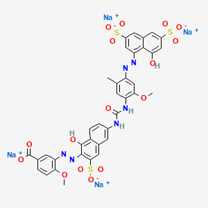 molecular formula C37H26N6Na4O16S3 B14465881 Tetrasodium 3-((1-hydroxy-6-((((4-((8-hydroxy-3,6-disulphonato-1-naphthyl)azo)-2-methoxy-5-methylphenyl)amino)carbonyl)amino)-3-sulphonato-2-naphthyl)azo)-p-anisate CAS No. 71873-47-7