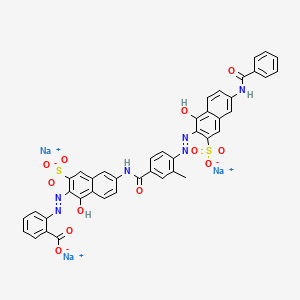 molecular formula C42H27N6Na3O12S2 B14466085 Trisodium 2-((6-((4-((6-(benzoylamino)-1-hydroxy-3-sulphonato-2-naphthyl)azo)-3-methylbenzoyl)amino)-1-hydroxy-3-sulphonato-2-naphthyl)azo)benzoate CAS No. 72152-50-2