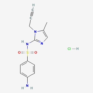 molecular formula C13H15ClN4O2S B14466498 Benzenesulfonamide, 4-amino-N-(5-methyl-1-(2-propynyl)-1H-imidazol-2-yl)-, hydrochloride CAS No. 71795-47-6