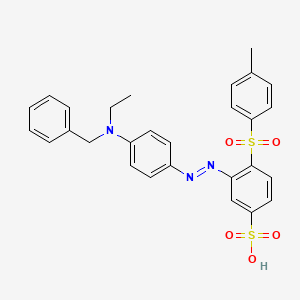 molecular formula C28H27N3O5S2 B14467394 Benzenesulfonic acid, 3-((4-(ethyl(phenylmethyl)amino)phenyl)azo)-4-((4-methylphenyl)sulfonyl)- CAS No. 68400-40-8