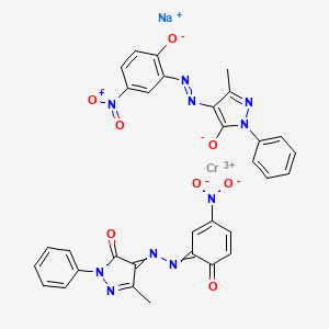 molecular formula C32H22CrN10O8.Na<br>C32H22CrN10NaO8 B14467682 sodium;chromium(3+);4-[[3-(dioxidoamino)-6-oxocyclohexa-2,4-dien-1-ylidene]hydrazinylidene]-5-methyl-2-phenylpyrazol-3-one;5-methyl-4-[(5-nitro-2-oxidophenyl)diazenyl]-2-phenylpyrazol-3-olate CAS No. 63589-50-4