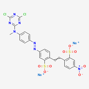 molecular formula C24H15Cl2N7Na2O8S2 B14467881 Benzenesulfonic acid, 5-[[4-[(4,6-dichloro-1,3,5-triazin-2-yl)methylamino]phenyl]azo]-2-[2-(4-nitro-2-sulfophenyl)ethenyl]-, disodium salt CAS No. 70776-20-4