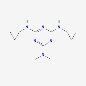 molecular formula C11H18N6 B14468371 N~4~,N~6~-Dicyclopropyl-N~2~,N~2~-dimethyl-1,3,5-triazine-2,4,6-triamine CAS No. 66215-25-6