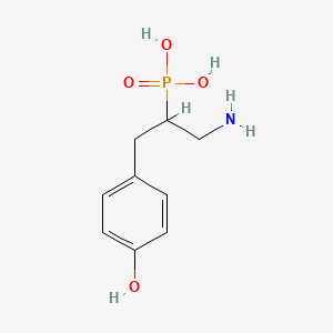 molecular formula C9H14NO4P B14468574 Phosphonic acid, [2-amino-1-[(4-hydroxyphenyl)methyl]ethyl]- CAS No. 66794-15-8