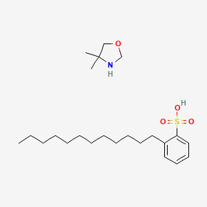molecular formula C18H30O3S.C5H11NO<br>C23H41NO4S B14468647 Dodecylbenzenesulfonic acid, 4,4-dimethyloxazolidine salt CAS No. 68084-53-7