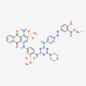 molecular formula C40H30N10Na2O12S2 B14468910 Disodium hydrogen 5-((4-((4-((4-((4-amino-9,10-dihydro-9,10-dioxo-3-sulphonato-1-anthryl)amino)-2-sulphonatophenyl)amino)-6-morpholino-1,3,5-triazin-2-yl)amino)phenyl)azo)salicylate CAS No. 72927-98-1