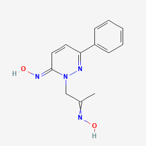 molecular formula C13H14N4O2 B14469332 N-[1-[(6E)-6-hydroxyimino-3-phenylpyridazin-1-yl]propan-2-ylidene]hydroxylamine 