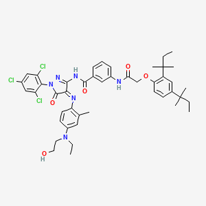 molecular formula C45H51Cl3N6O5 B14469933 Benzamide, 3-(((2,4-bis(1,1-dimethylpropyl)phenoxy)acetyl)amino)-N-(4-((4-(ethyl(2-hydroxyethyl)amino)-2-methylphenyl)imino)-4,5-dihydro-5-oxo-1-(2,4,6-trichlorophenyl)-1H-pyrazol-3-yl)- CAS No. 65749-37-3