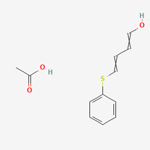 molecular formula C12H14O3S B14470078 Acetic acid;4-phenylsulfanylbuta-1,3-dien-1-ol CAS No. 67700-05-4