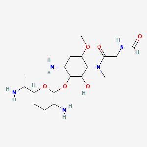 molecular formula C18H35N5O6 B14470848 D-allo-Inositol, 2-amino-2,3,5-trideoxy-1-O-(2,6-diamino-2,3,4,6,7-pentadeoxy-beta-L-lyxo-heptopyranosyl)-5-(((formylamino)acetyl)methylamino)-4-O-methyl- CAS No. 68743-81-7