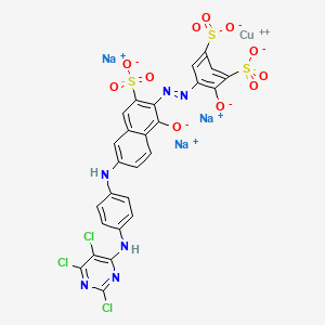molecular formula C26H12Cl3CuN6O11S3.3Na<br>C26H12Cl3CuN6Na3O11S3 B14471192 Cuprate(3-), [4-(hydroxy-kappaO)-5-[[1-(hydroxy-kappaO)-3-sulfo-6-[[4-[(2,5,6-trichloro-4-pyrimidinyl)amino]phenyl]amino]-2-naphthalenyl]azo-kappaN1]-1,3-benzenedisulfonato(5-)]-, trisodium CAS No. 70247-72-2