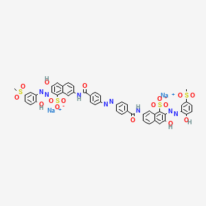 molecular formula C48H34N8Na2O16S4 B14471546 2-Naphthalenesulfonic acid, 7,7'-(azobis(4,1-phenylenecarbonylimino))bis(4-hydroxy-3-((2-hydroxy-5-(methylsulfonyl)phenyl)azo)-, disodium salt CAS No. 70210-36-5
