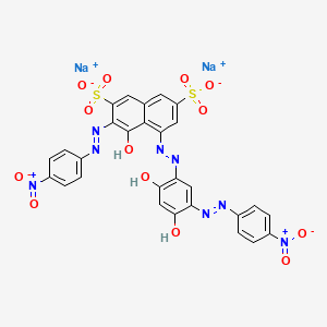 molecular formula C28H16N8Na2O13S2 B14471785 Disodium 5-[[2,4-dihydroxy-5-[(4-nitrophenyl)azo]phenyl]azo]-4-hydroxy-3-[(4-nitrophenyl)azo]naphthalene-2,7-disulphonate CAS No. 70210-24-1