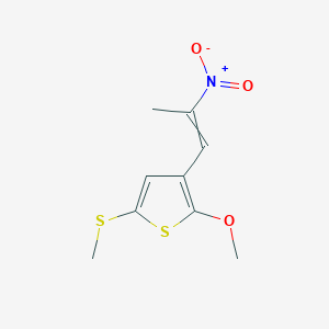 molecular formula C9H11NO3S2 B14472103 2-Methoxy-5-(methylsulfanyl)-3-(2-nitroprop-1-en-1-yl)thiophene CAS No. 71908-81-1