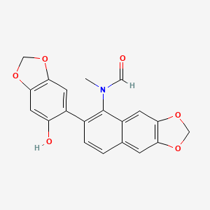 molecular formula C20H15NO6 B14472132 Formamide, N-(6-(6-hydroxy-1,3-benzodioxol-5-yl)naphtho(2,3-d)-1,3-dioxol-5-yl)-N-methyl- CAS No. 72459-16-6