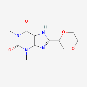 molecular formula C11H14N4O4 B14472979 8-(1,4-dioxan-2-yl)-1,3-dimethyl-7H-purine-2,6-dione CAS No. 66274-13-3