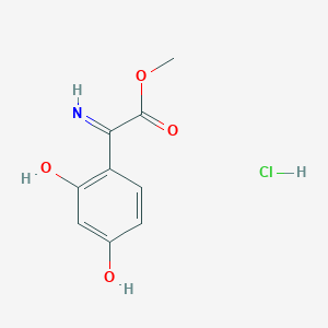 molecular formula C9H10ClNO4 B14473058 Benzeneacetic acid, 2,4-dihydroxy-alpha-imino-, methyl ester, hydrochloride CAS No. 67828-39-1