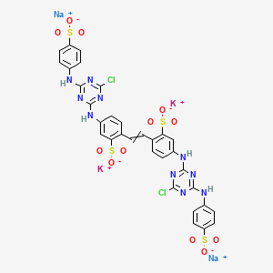 molecular formula C32H20Cl2K2N10Na2O12S4 B14473305 Benzenesulfonic acid, 2,2'-(1,2-ethenediyl)bis[5-[[4-chloro-6-[(4-sulfophenyl)amino]-1,3,5-triazin-2-yl]amino]-, dipotassium disodium salt CAS No. 68155-68-0
