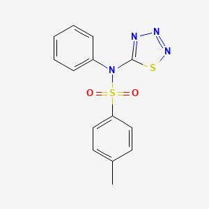molecular formula C14H12N4O2S2 B14473372 4-Methyl-N-phenyl-N-(1,2,3,4-thiatriazol-5-yl)benzene-1-sulfonamide CAS No. 65934-42-1
