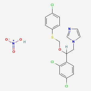molecular formula C18H16Cl3N3O4S B14473605 1-(2-(((4-Chlorophenyl)thio)methoxy)-2-(2,4-dichlorophenyl)ethyl)-1H-imidazole nitrate CAS No. 71821-17-5