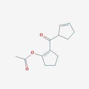 molecular formula C13H16O3 B14473676 2-(Cyclopent-2-ene-1-carbonyl)cyclopent-1-en-1-yl acetate CAS No. 66857-06-5