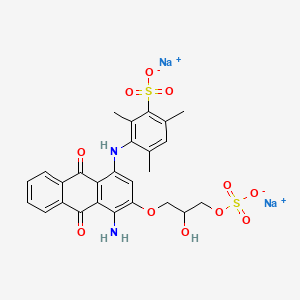 molecular formula C26H24N2Na2O11S2 B14474394 Benzenesulfonic acid, 3-((4-amino-9,10-dihydro-3-(2-hydroxy-3-(sulfooxy)propoxy)-9,10-dioxo-1-anthracenyl)amino)-2,4,6-trimethyl-, disodium salt CAS No. 72152-62-6