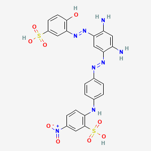 molecular formula C24H20N8O9S2 B14474453 Benzenesulfonic acid, 2-[[4-[[2,4-diamino-5-[(2-hydroxy-5-sulfophenyl)azo]phenyl]azo]phenyl]amino]-5-nitro- CAS No. 70660-47-8