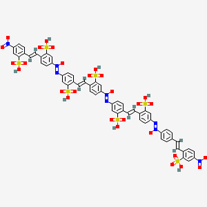 molecular formula C56H40N8O28S7 B14474615 Benzenesulfonic acid, 5-[[4-[2-[4-[[4-[2-(4-nitro-2-sulfophenyl)ethenyl]phenyl]-ONN-azoxy]-2-sulfophenyl]ethenyl]-3-sulfophenyl]-NNO-azoxy]-2-[2-[4-[[4-[2-(4-nitro-2-sulfophenyl)ethenyl]-3-sulfophenyl]-ONN-azoxy]-2-sulfophenyl]ethenyl]- CAS No. 66214-55-9