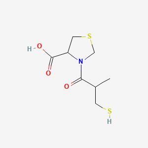 molecular formula C8H13NO3S2 B14476096 4-Thiazolidinecarboxylic acid, 3-(3-mercapto-2-methyl-1-oxopropyl)- CAS No. 67362-29-2
