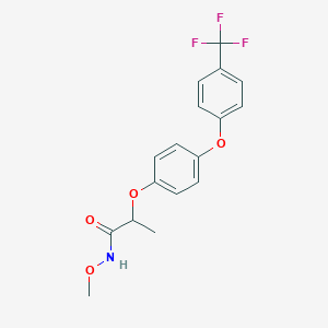 molecular formula C17H16F3NO4 B14476515 N-Methoxy-2-{4-[4-(trifluoromethyl)phenoxy]phenoxy}propanamide CAS No. 65647-55-4