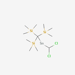 molecular formula C11H28Cl2Si3Sn B14477047 {[(Dichloromethyl)stannyl]methanetriyl}tris(trimethylsilane) CAS No. 71084-87-2