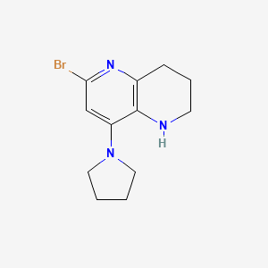 molecular formula C12H16BrN3 B1447738 6-Bromo-8-(pyrrolidin-1-yl)-1,2,3,4-tetrahydro-1,5-naphthyridine CAS No. 1706439-92-0