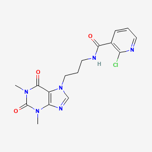 molecular formula C16H17ClN6O3 B14478332 Theophylline, 7-(3-(2-chloronicotinamido)propyl)- CAS No. 70454-35-2
