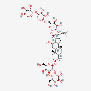 molecular formula C58H98O26 B1447888 2-[2-[[17-[2-[6-[[3,4-dihydroxy-5-(3,4,5-trihydroxyoxan-2-yl)oxyoxan-2-yl]oxymethyl]-3,4,5-trihydroxyoxan-2-yl]oxy-6-methylhept-5-en-2-yl]-12-hydroxy-4,4,8,10,14-pentamethyl-2,3,5,6,7,9,11,12,13,15,16,17-dodecahydro-1H-cyclopenta[a]phenanthren-3-yl]oxy]-4,5-dihydroxy-6-(hydroxymethyl)oxan-3-yl]oxy-6-(hydroxymethyl)oxane-3,4,5-triol CAS No. 83459-41-0