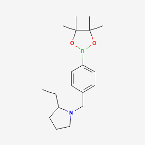 molecular formula C19H30BNO2 B1447930 2-Ethyl-1-{[4-(tetramethyl-1,3,2-dioxaborolan-2-yl)phenyl]methyl}pyrrolidine CAS No. 1486485-51-1
