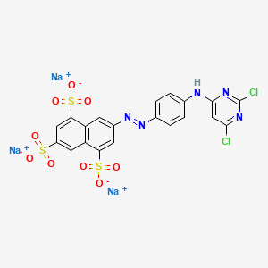 molecular formula C20H10Cl2N5Na3O9S3 B14479560 Trisodium 7-((4-((2,6-dichloro-4-pyrimidinyl)amino)phenyl)azo)naphthalene-1,3,5-trisulphonate CAS No. 71720-92-8