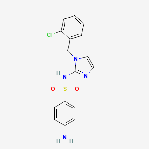 molecular formula C16H15ClN4O2S B14479829 Benzenesulfonamide, 4-amino-N-(1-((2-chlorophenyl)methyl)-1H-imidazol-2-yl)- CAS No. 71795-55-6